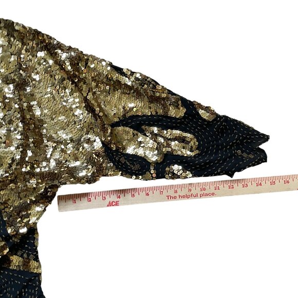Vintage Women's Iris Silk Beaded Sequin Top Size 42 Gold Black Cocktail Going Ou - Picture 9 of 11